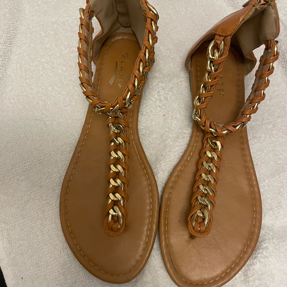 Women's Tan Sandals with Gold Accents